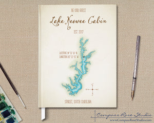 Complex Lake Watercolor Map Guest Book