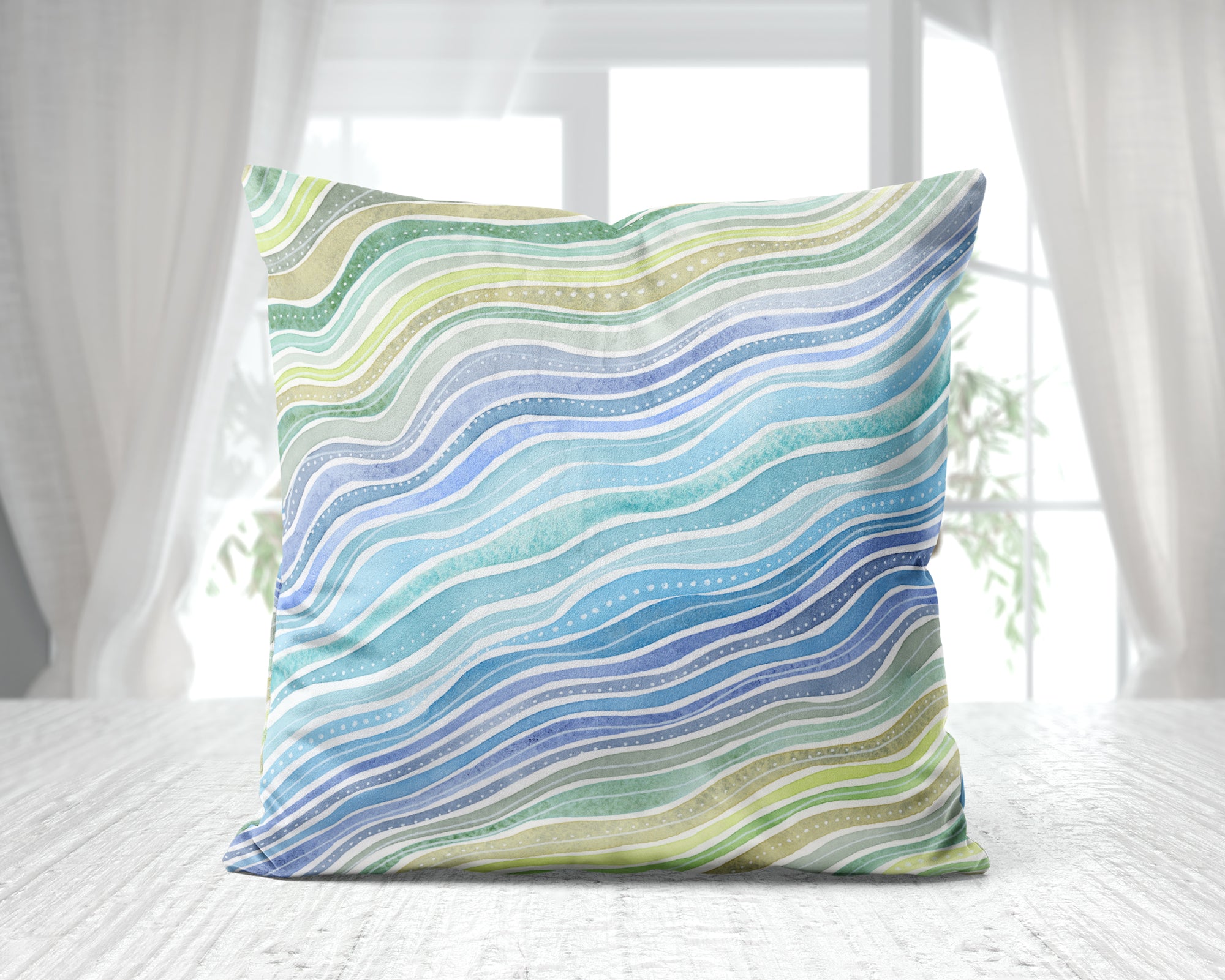 Watercolor Waves Pillow Cover Compass Rose Studio